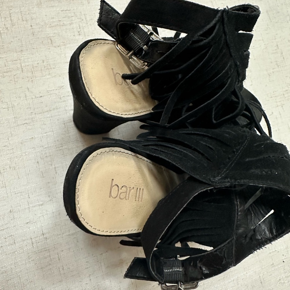 Bar III Black Fringe Block Heels - Picture 6 of 10